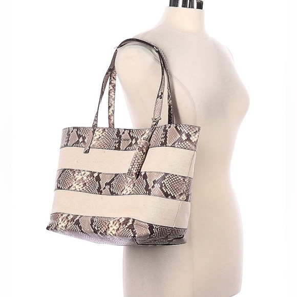 Michael Michael Kors Tasseled Snake‑Print Striped Canvas Large NWT with Pouch - Picture 7 of 12